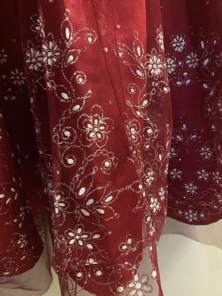 Vestido Formal Jona Michelle Niñas Talla 5 Rojo Brillante Blanco Floral Navidad Foto 3 de 4