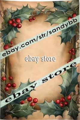 tapestry holly berries pinecones warm parchment writing template 39X59 in