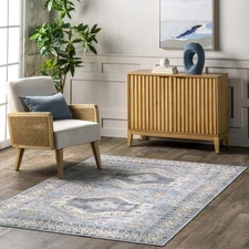 SpinClean Mae Light Blue/Multicolor, 5' x 8', Traditional, Soft and Cozy, Hig...