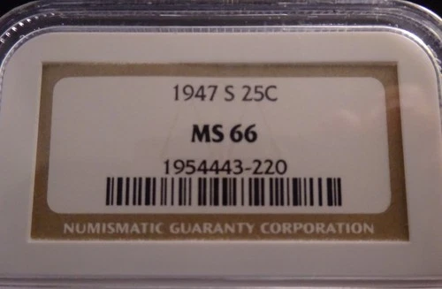 1947-S Washington Silver Quarter, NGC MS66