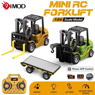 RC Desktop Mini 1/64 Car 2.4G Alloy Forklift 2IN1 Crane Remote Control Trailer