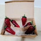 VTG Handblown Art Glass- Ruby Red Chili Peppers Murano Style in Org. Box - Qty 6