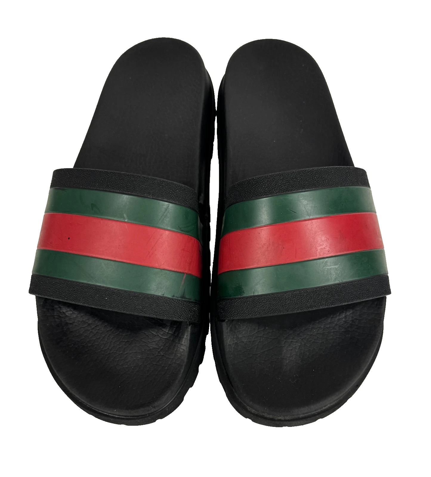 $510 Gucci Auth Black Web Rubber Pool Slides 12.5 US 12 UK 46 EU Sandals Shoes