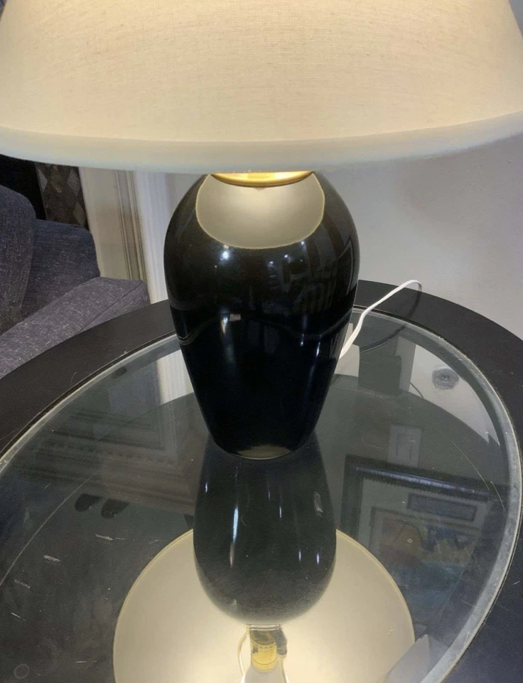 Black Ceramic Table Lamp With Ivory Fabric Shade-21” Tall - Image 4 of 4