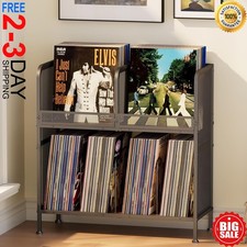 2-Tier Vinyl Record Storage Holder Rack, 250 LP Albums Display Shelf, Wooden