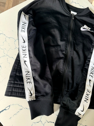 NIKE Sportswear Track Jacket Girls Black Tricot Spellout Trim Full Zip - Size L - Picture 9 of 9