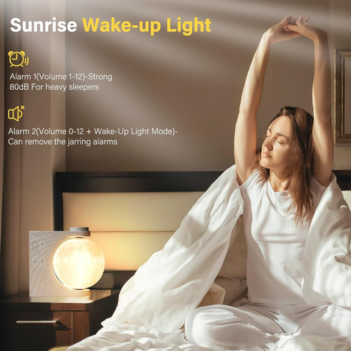 Mondlampe Mit Tageslichtwecker, 2 Wecker, Mondlicht RGB 8 Colors, 10 Natürlicher - Bild 5 von 12