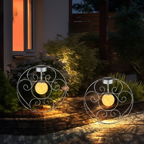 Solarleuchte Außenleuchte Stecklampe LED Glaskugel crackle Erdspieß silber Beet - Bild 10 von 12