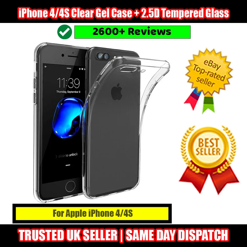 Logisk Andragende nedenunder For Apple iPhone 4/4S Slim Clear Gel Case + 2.5D Tempered Glass (Clearance  Sale) | eBay