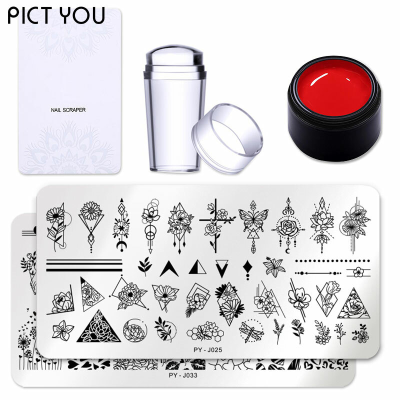PICT YOU Nail Art Stamping Gel Set Enamel Stamp Plates Jelly Silicone Stamper