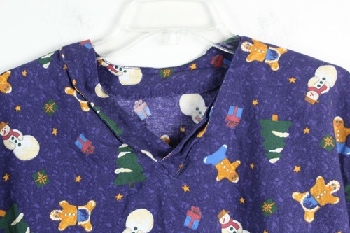 Handmade Christmas Nurse Scrub Top Size M V Neck Short Sleeve Snowmen Gingerbrea - Picture 3 of 4