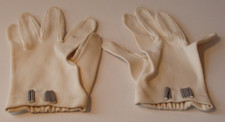 Vintage White Very Short Length Cotton Gloves with Striped Tabs, Small Size