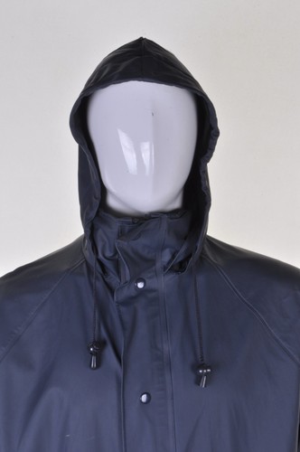 VINTAGE Blue PVC Mac L Waterproof Hooded Zip Raincoat Jacket Workwear Men - Picture 3 of 6