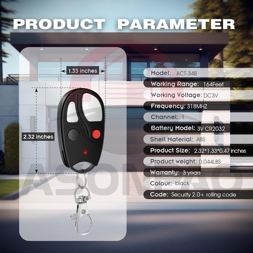 Linear Garage Alarm ACT-34B Door opener transmitter remote replacement fob phob - Picture 5 of 9