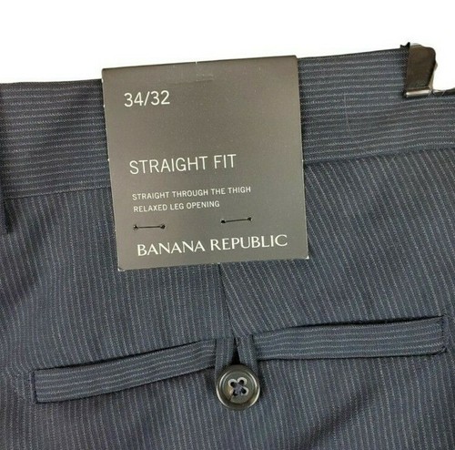 Banana Republic Dress Pants Mens Tag Size 34/32 Black Straight Wool Striped - Picture 4 of 12