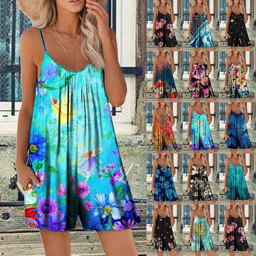 Plus Size Women Floral Boho Mini Jumpsuit Ladies Summer Beach Romper Playsuit 18 eBay