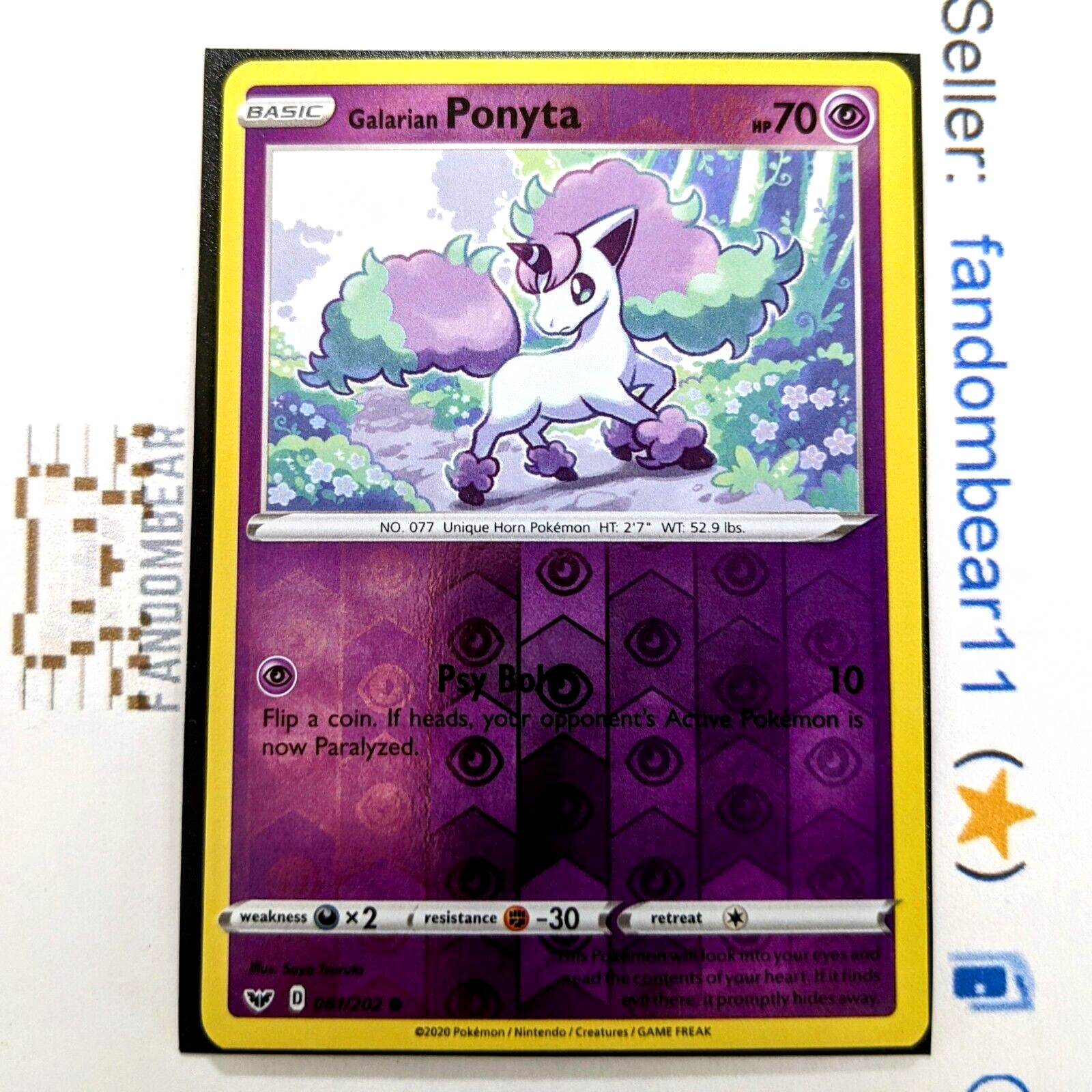 Galarian Ponyta REVERSE HOLO card 081/202 Sword Shield Base 2020 Pokemon LP