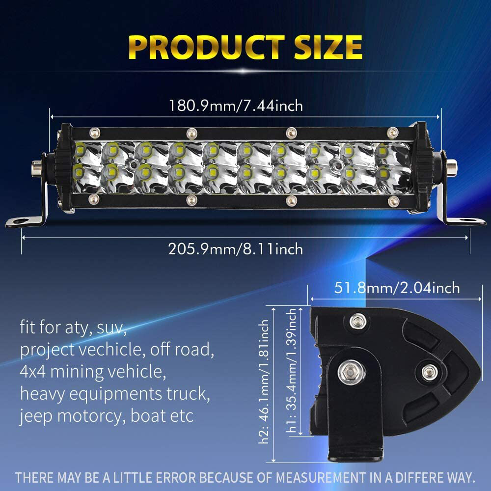 8 inch LED Work Light Bar Flood Spot Beam for Offroad 4WD Driving Fog Truck SUV