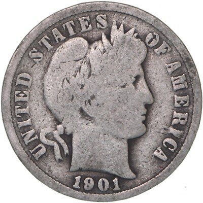 1901-O Barber Liberty Dime silver great coin nice problem free G-VG FREE SHIP!