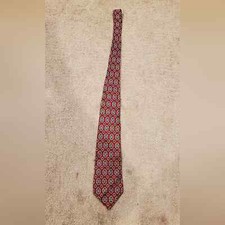 Men's Vintage Italian Silk Red Blue Geometric Pattern Necktie Made in USA