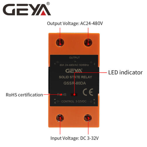 GEYA Solid State Relay SSR-10/25/40/60/80/100/120DA 3-32DC to 24-480AC&Heat Sink - Picture 3 of 12