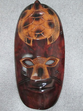 Carved Stained Wood Sea Turtle Mask Wall Hanging 14 3/4" Made in Fiji Tiki Bar