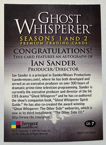 GHOST WHISPERER: IAN SANDER REGISSEUR/PRODUZENT AUTOGRAMMKARTE BREYGENT 2009 - Bild 2 von 2