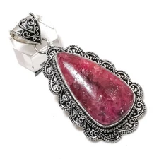 Natural Rhodonite Gemstone Handmade 925 Sterling Silver Gift Pendant 2.64" d594