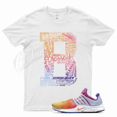 White BLESSED T Shirt N Air Presto Sunrise Hyper Crimson University Gold Red