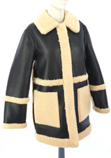 Topshop Black Faux Reversable Coat Suede Shearling Fur Oversized Jacket Size Uk6
