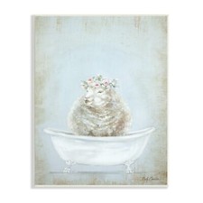 Stupell Industries Plump Farmhouse Sheep in Vintage Tub Floral Crown