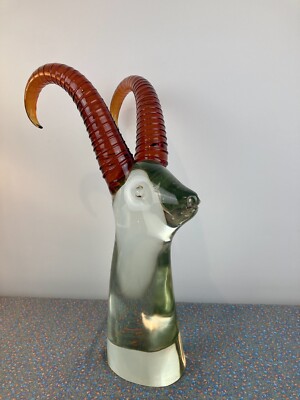 Vintage Salviati Murano Italy Art Glass Steinbock Ibex Bust Sculpture Zoo Animal