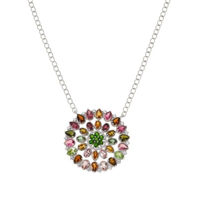Damen-Halskette Regenbogen Turmalin & Chromdiopsid Sterlingsilber, neu