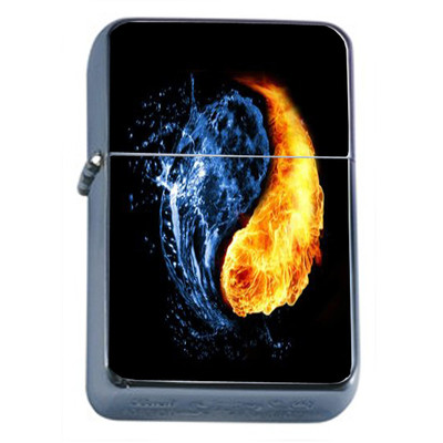 Windproof Refillable Flip Top Oil Lighter Yin Yang D10 Taoism