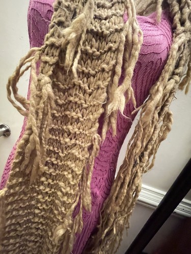 RARE Free People BOHO Fringe Scarf Womens Brown Knit Tan Wool Accessories Warm F - Picture 14 of 20