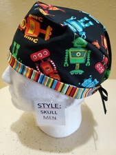 Robots Men's Skull/Chemo Surgical Scrub Hat/Cap Handmade