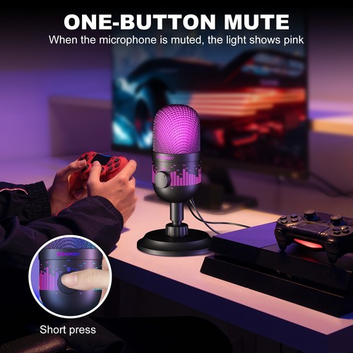 Micrófono USB para juegos, micrófono condensador con cancelación de ruido con silencio, ganancia, monitor - Imagen 16 de 23