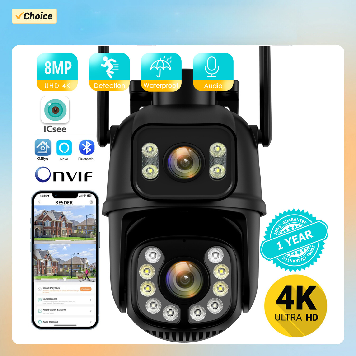 4K 8MP WIFI Camera Dual Lens Dual Screen 4MP HD Security Protection Surveillance
