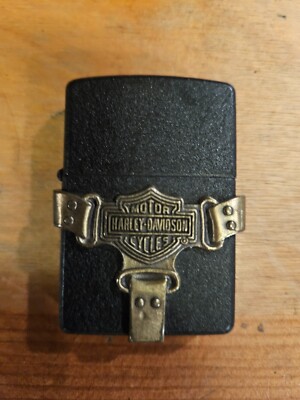 Harley Davidson Black Crackle Bootstrap Zippo RARE