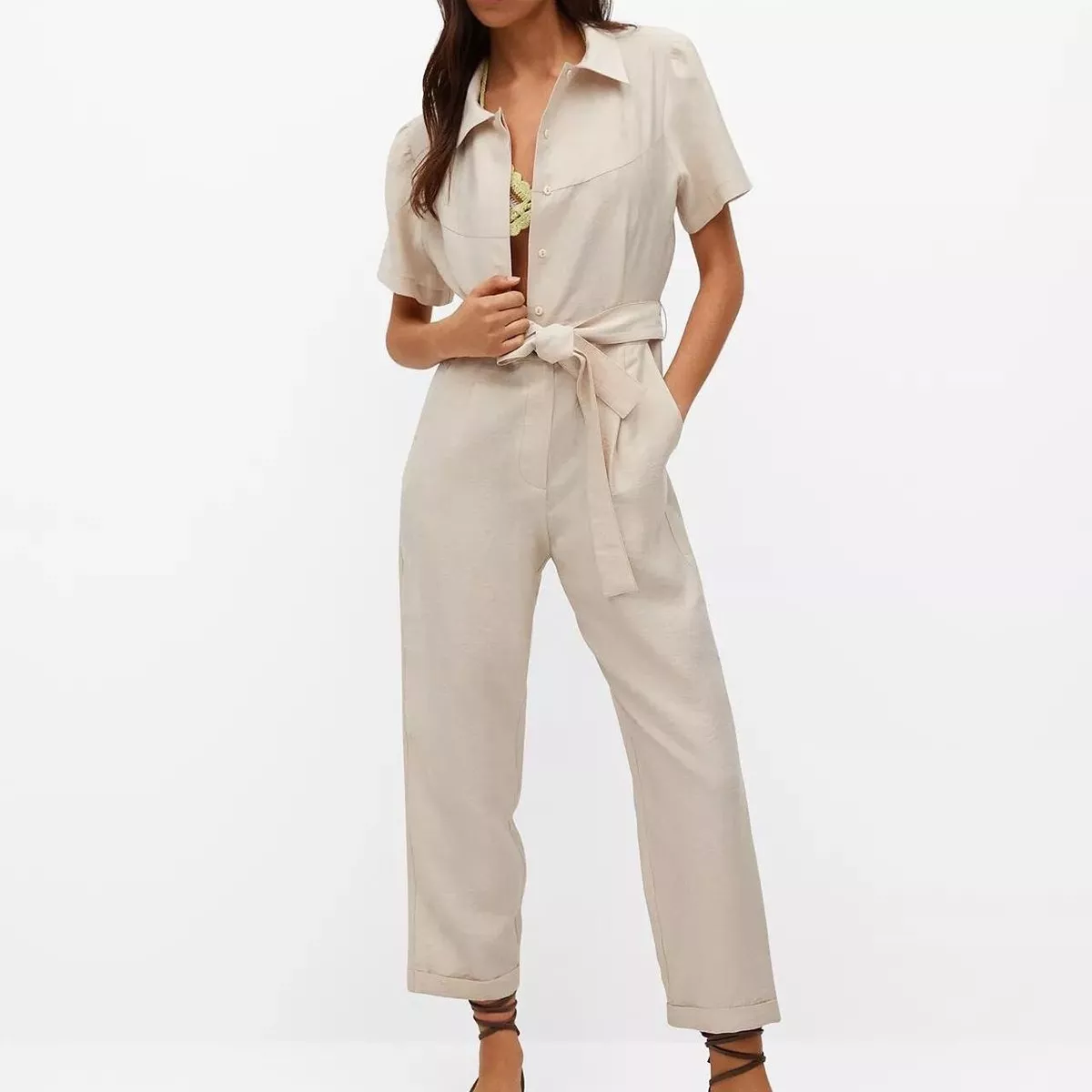 FLOWY JUMPSUIT WITH BELT - Khaki