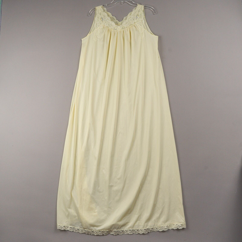 Vintage Shadowline Gown Yellow Long Womens Sz M Nylon Lace Trim 60's 70's