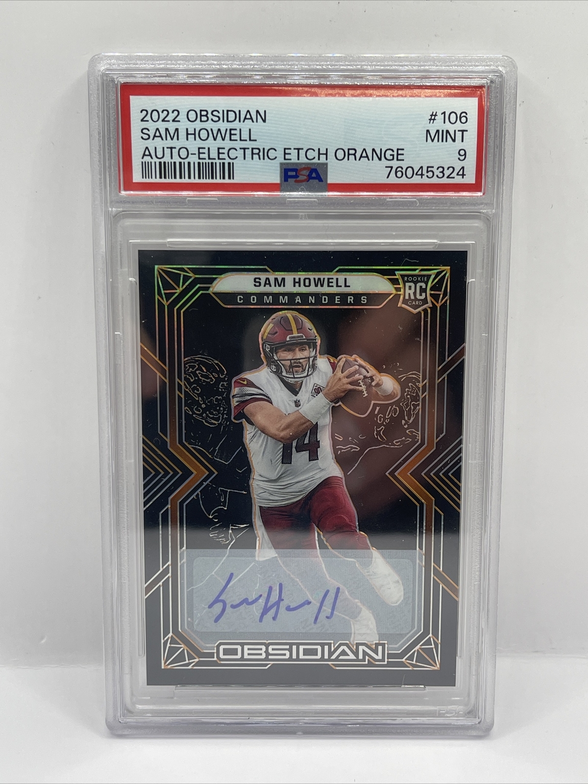 2022 Panini Obsidian Sam Howell ELECTRIC ETCH ORANGE Rookie RC Auto /75 #106