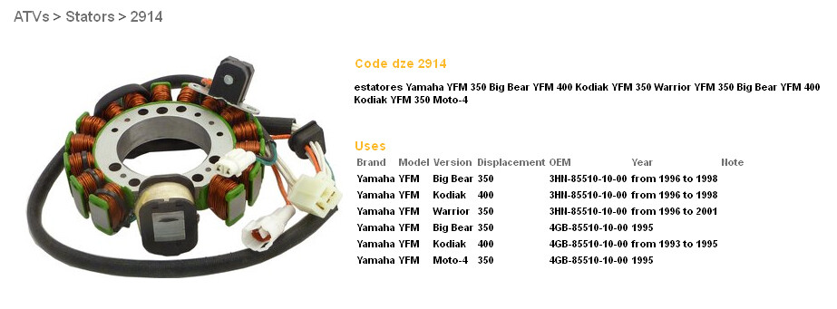 Stator DZE avec bobinage en cuivre haute conductivité pour Yamaha YFM 350