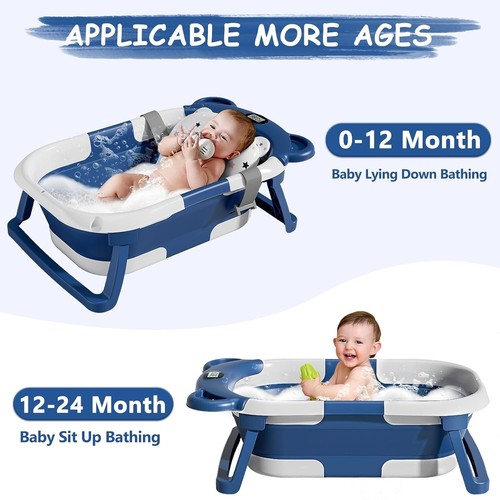 Collapsible Baby Bathtub Thermostat Towel Foldable Portable Tub Travel - Picture 3 of 7