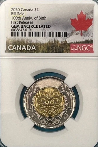 2020 Canada Bill Reid 100th Anniversary $2 Toonie NGC Gem Uncirculated First Rel