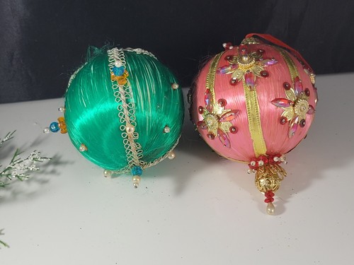 Vintage Christmas Ornament Silk Wrapped Jeweled FOR CRAFTS REPAIR Lot Handmade - Picture 8 of 8