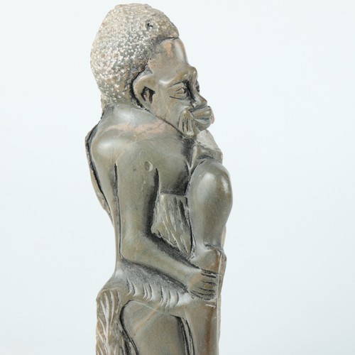Vintage Hand-Carved Soapstone Primitive Native Tribal Man with Fish Staff Club - Picture 10 of 11