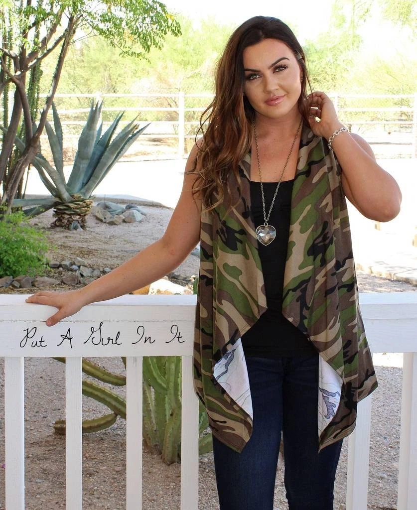 New PLUS SIZE Womens CAMOUFLAGE CAMO SLEEVELESS CARDIGAN VEST USA ARMY 1X 2X 3X