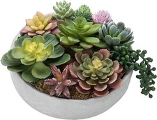 8-Inch Decorative Artificial Succulent Plant Arrangement in Concrete Gray Pot