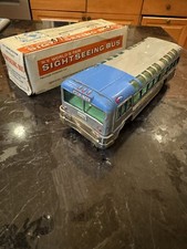 N.Y. WORLD  S FAIR SIGHTSEEING GREYHOUSE BUS IN RARE BOX 1964 FRICTION TOY